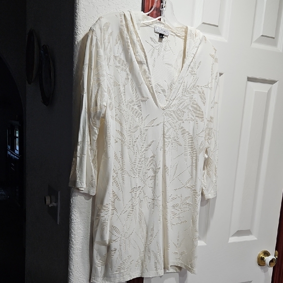 J Valdi Tops - Chic Cream V-Neck Women's Tunic/Swim Suit Cover-up.